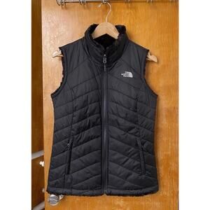 North Face Mossbud Vest Black Reversible Puffer Quilted Teddy Faux Fur Sz S